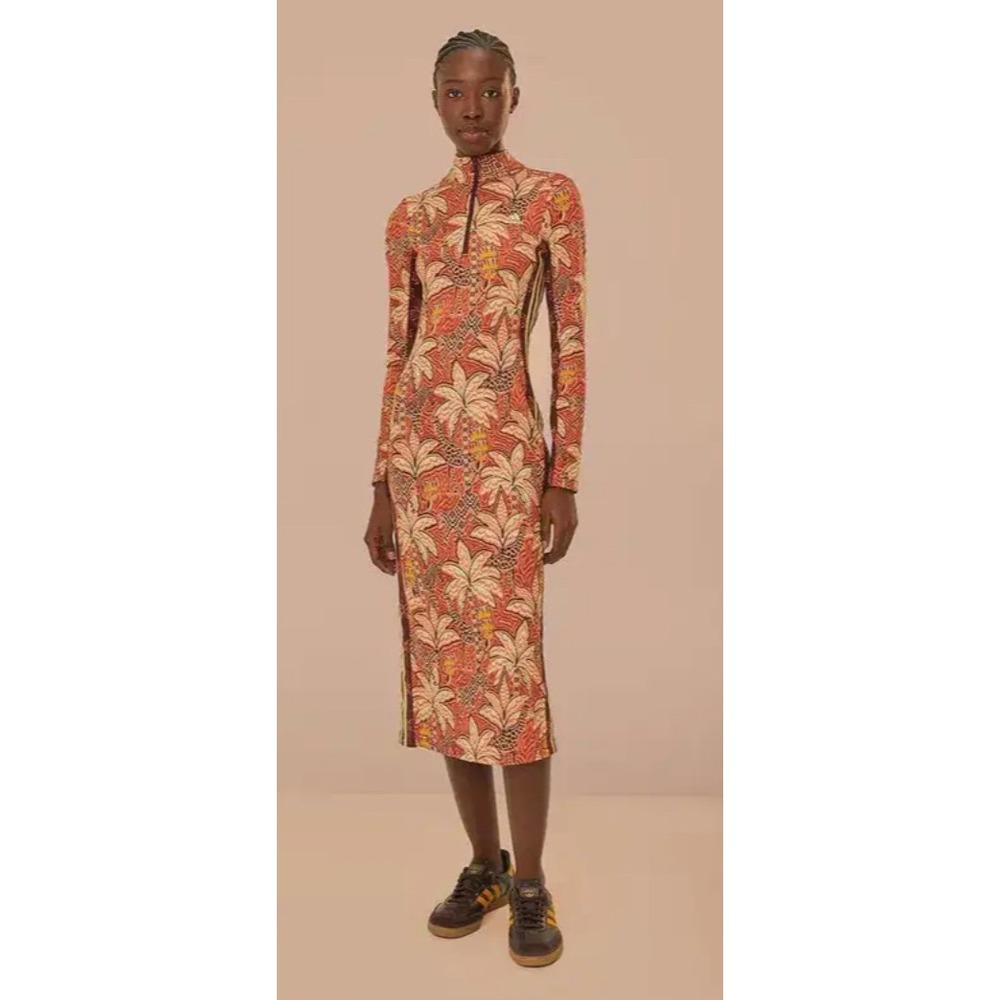 Farm Rio x Adidas Tropical Print Zip Up Midi Dress Small - Picture 5 of 16